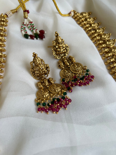 Kemp flower coin Lakshmi haram with Chaandbalis