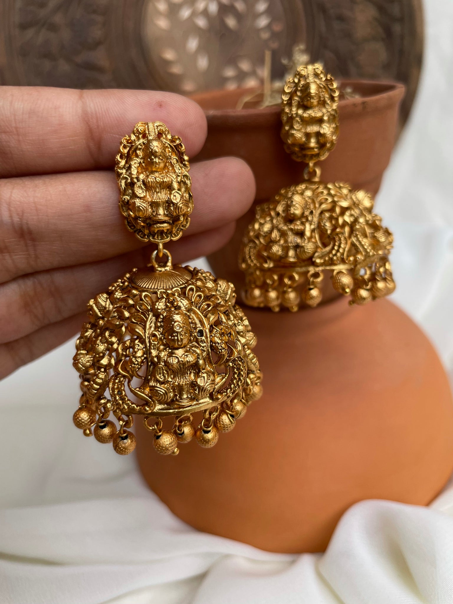 Plain gold Nagas Jhumkas – House of Jhumkas - Main Image