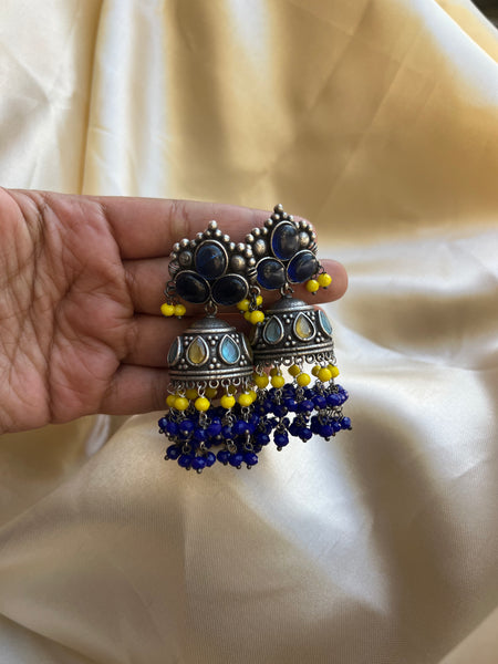 Colourful stone oxidised Jhumkas
