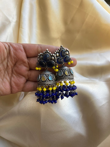 Colourful stone oxidised Jhumkas