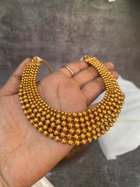 Matte golden ball necklace with studs (2 sizes )