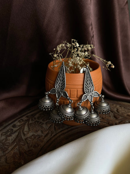 Triple Jhumka leaf earrings