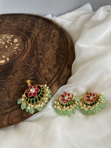 Kundan flower Chaandbalis with mint beads