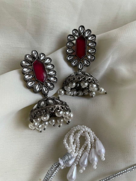 Rhodium finish ruby choker bridal set