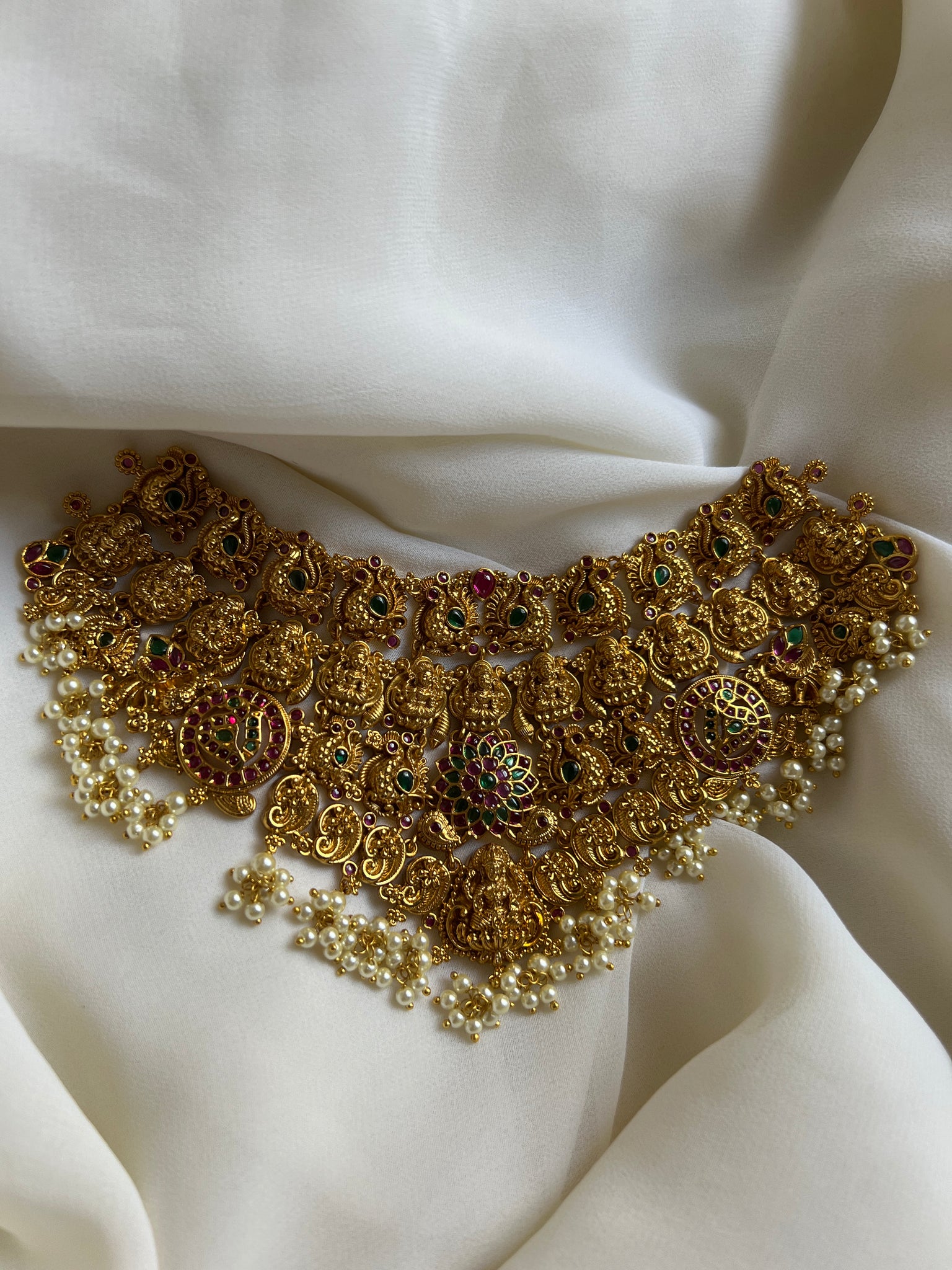 Lakshmi kemp flower necklace with Jhumkas