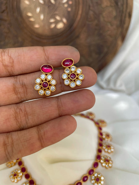 Elegant flower necklace with studs- Design C