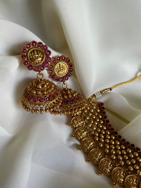 Lakshmi bridal coin necklace with Jhumkas