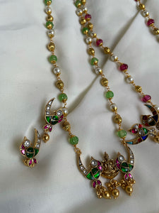 Kundan bird Lakshmi pendant in maala with studs