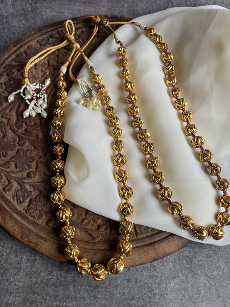 Antique Golden bead maala with earrings
