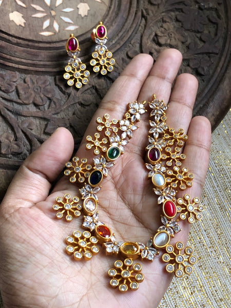Navaratna flower drop necklace ( in 2 styles)