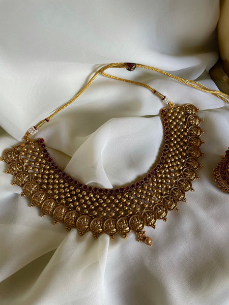 Lakshmi bridal coin necklace with Jhumkas