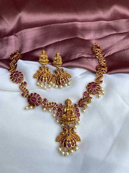 Ruby flower Lakshmi necklace set