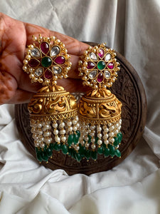 Kemp flower Nagas Jhumkas with bead work