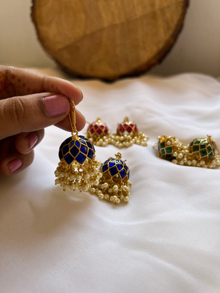 Kundan hook Jhumkas with pearl work