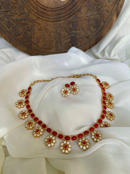 Elegant flower necklace with studs- Design C