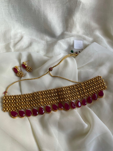 Full neck ruby drops choker with studs