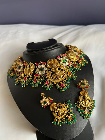 Antique Krishna peacock Kundan necklace with studs