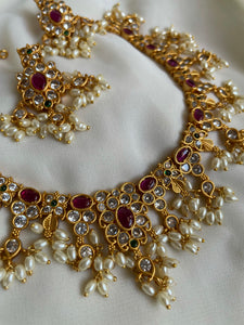 Oval ruby kemp necklace with pearls