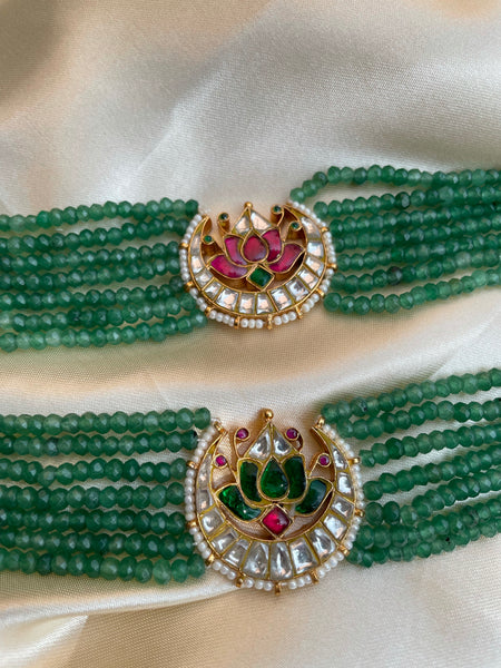 Kundan lotus choker with bead work