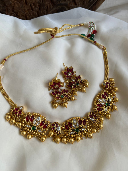 Kemp Jadau like lotus necklace with earrings