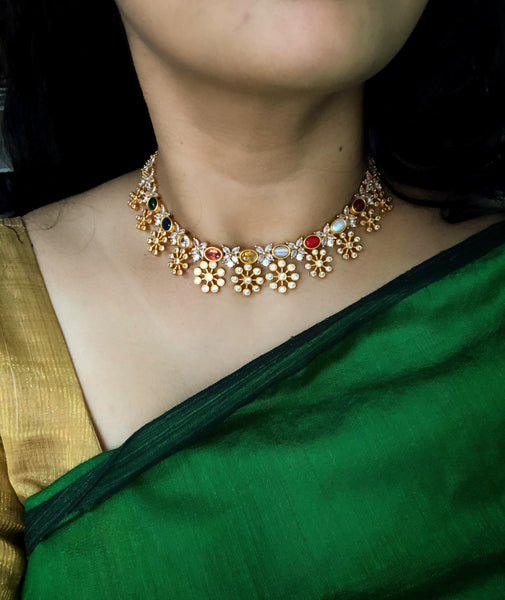 Navaratna flower drop necklace ( in 2 styles)