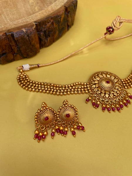 Ruby matte Chakra choker with studs