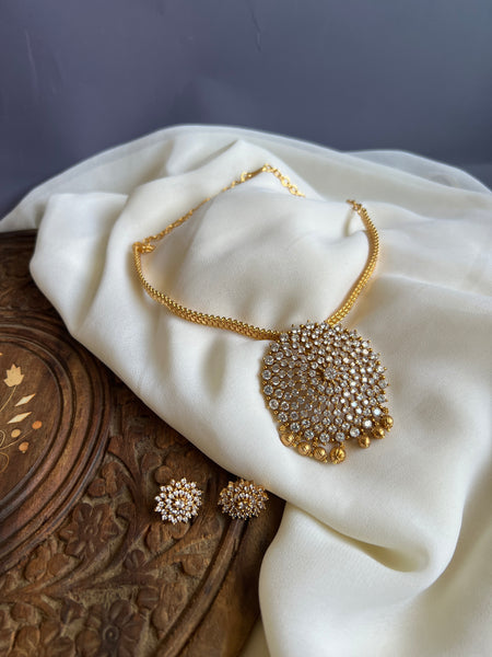 White stone pendant necklace with studs