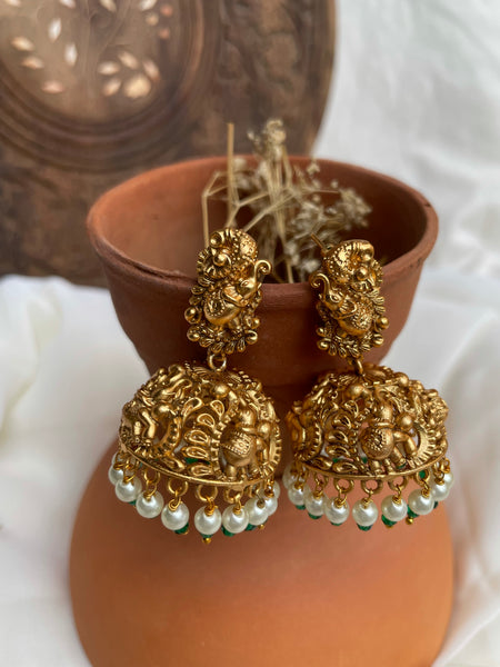 Temple jhumkas with elephant details