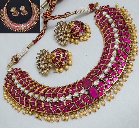 Gold design inspired - Kundan brass necklace with Jhumkas