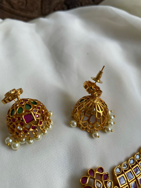 Regal square kemp stone choker with Jhumka