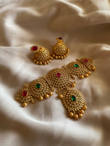 Kemp white stone choker with Jhumkas