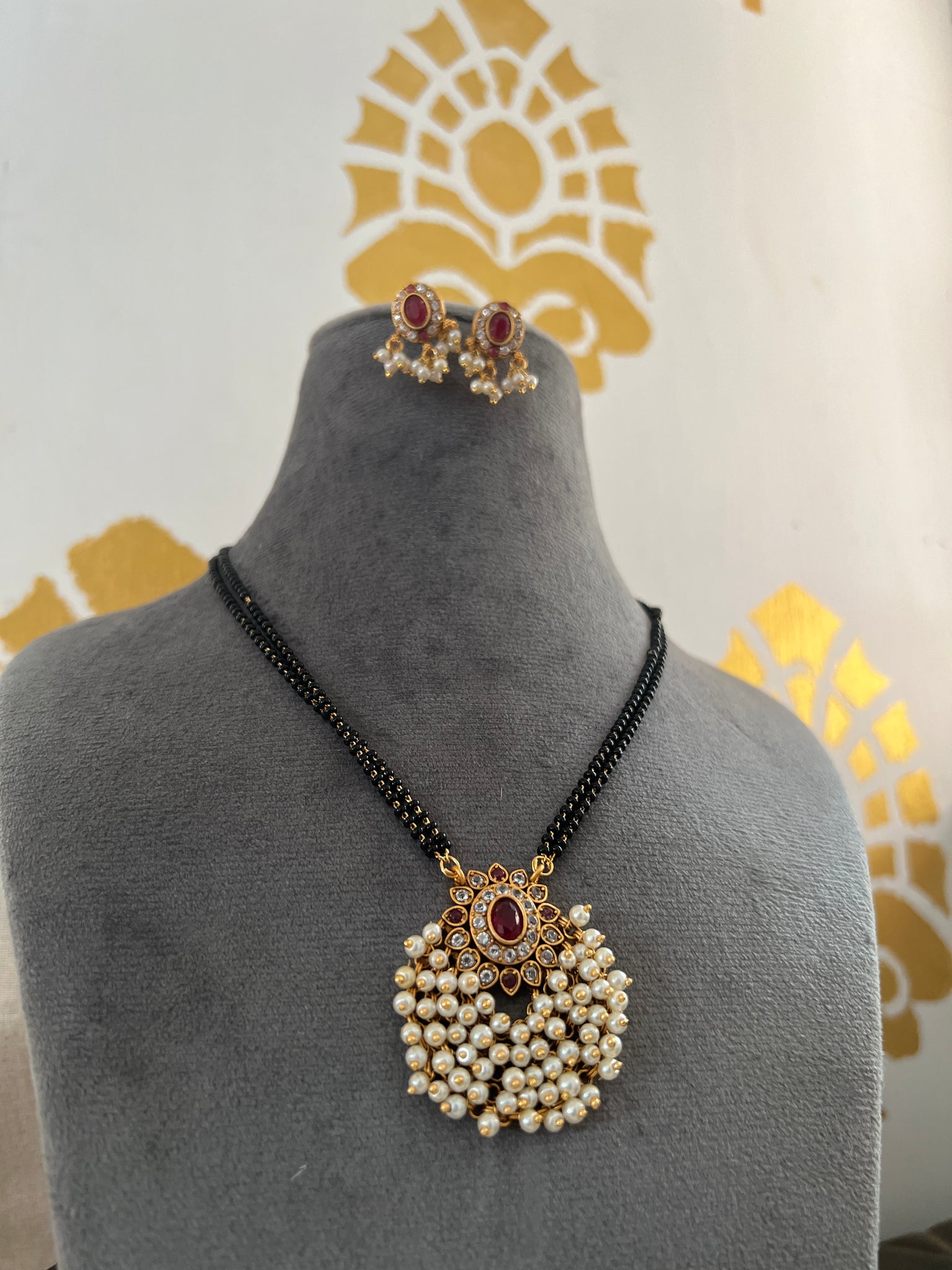 Ruby kemp mangalsutra with studs