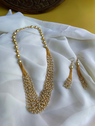 14 layer Pearl maala with earrings