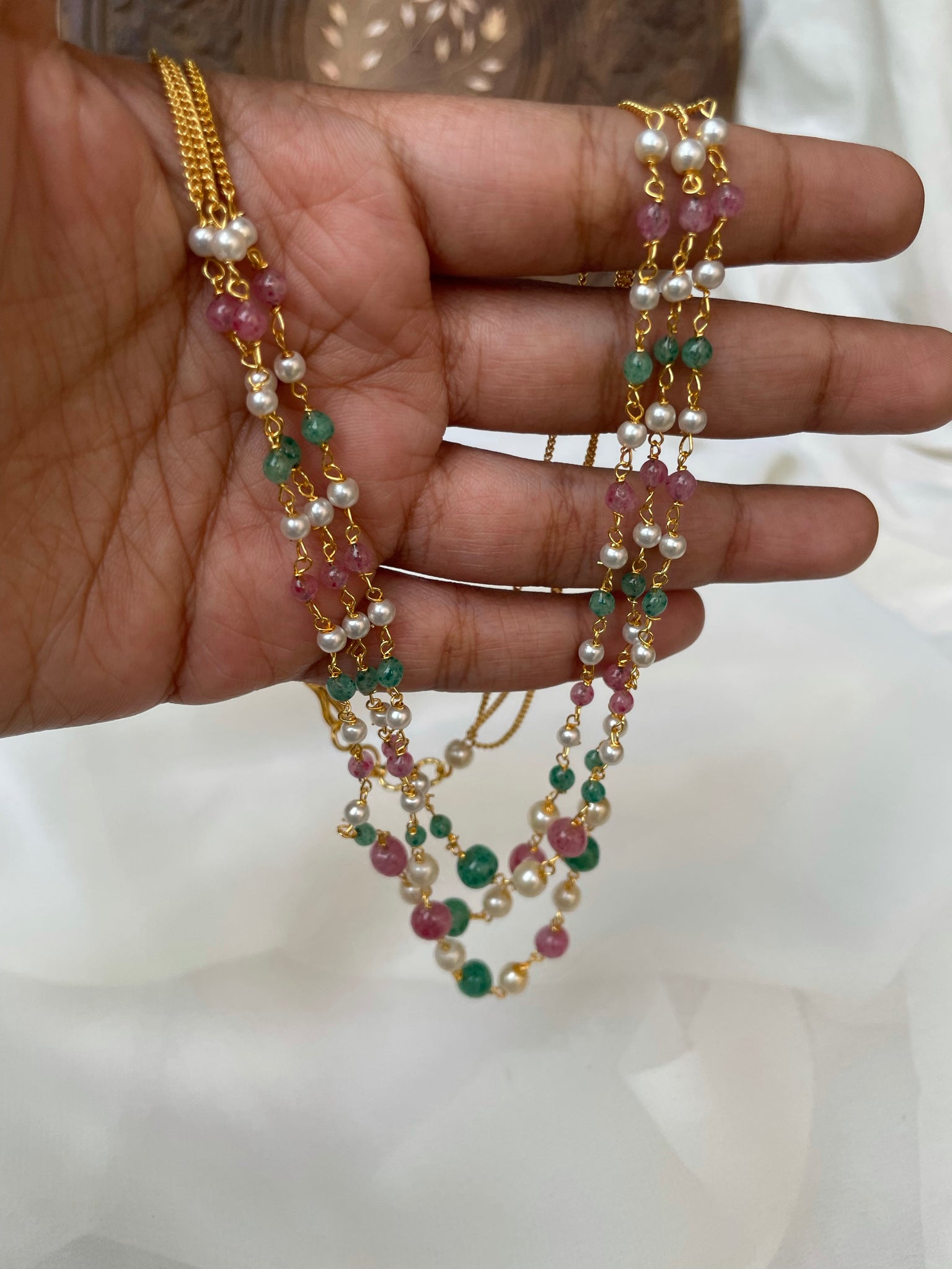 3 step layer Pearl bead maala in 4 Colors