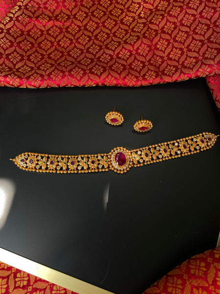 Simple ruby choker with studs