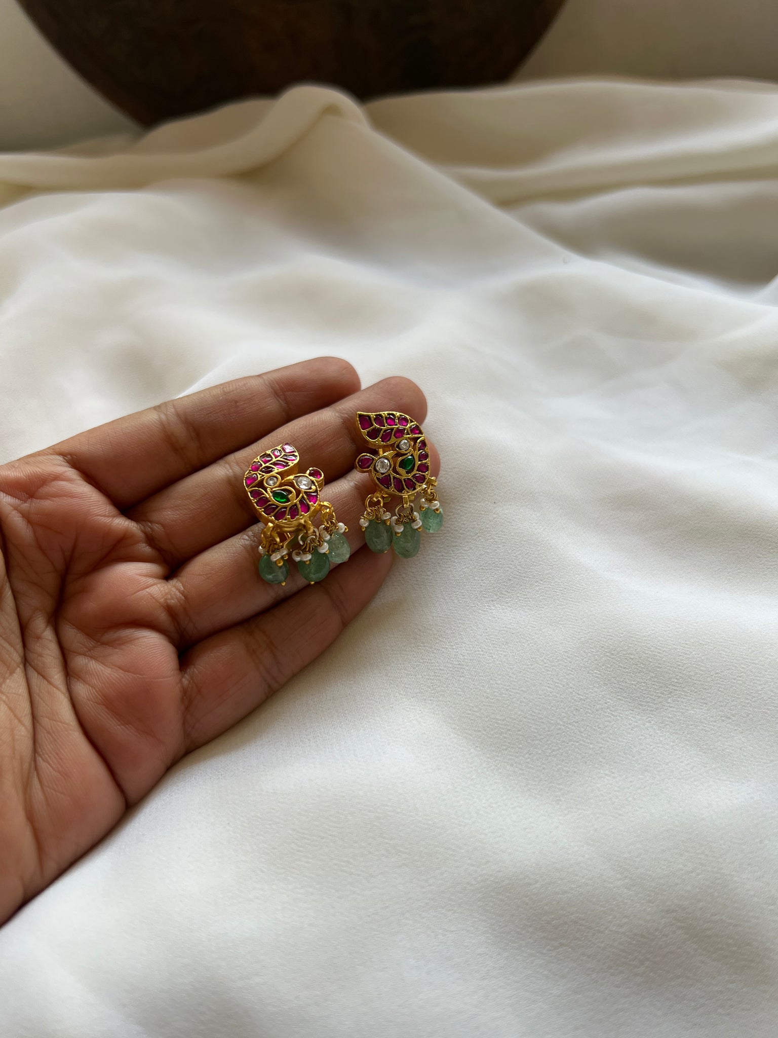 Kundan peacock studs