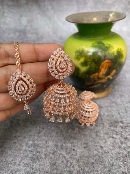 Ad stone bridal Jhumkas with tika