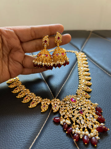 Ad stone Manga necklace with jhumkas