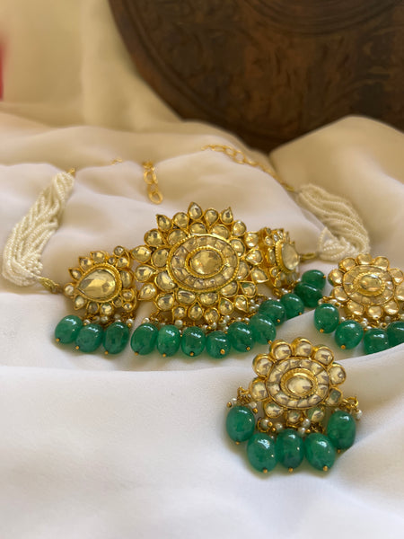 Uncut polki bridal choker with studs