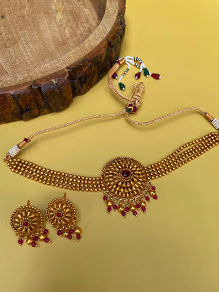 Ruby matte Chakra choker with studs