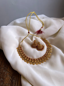Lakshmi kemp coin necklace with Jhumkas