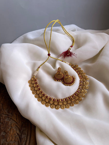 Lakshmi kemp coin necklace with Jhumkas