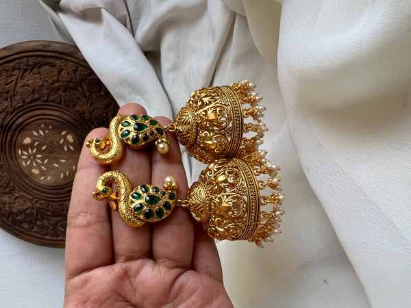 Jumbo kemp emerald manga cutwork Jhumkas