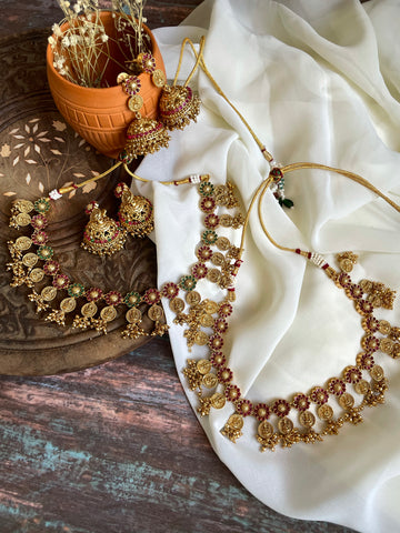 Kemp flower coin necklace with jhumkas