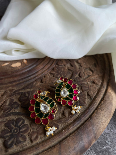 Kundan peacock jhumkas