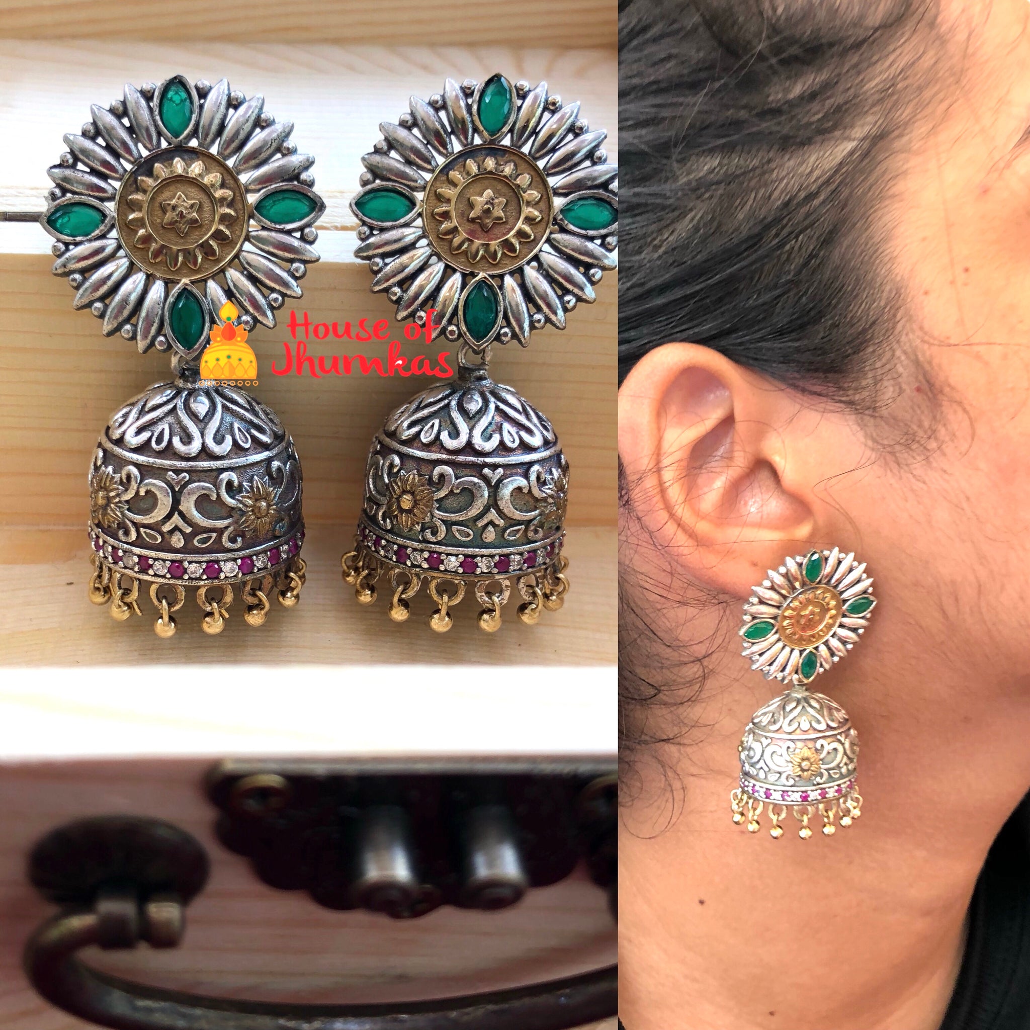 Emerald chakra jhumkas