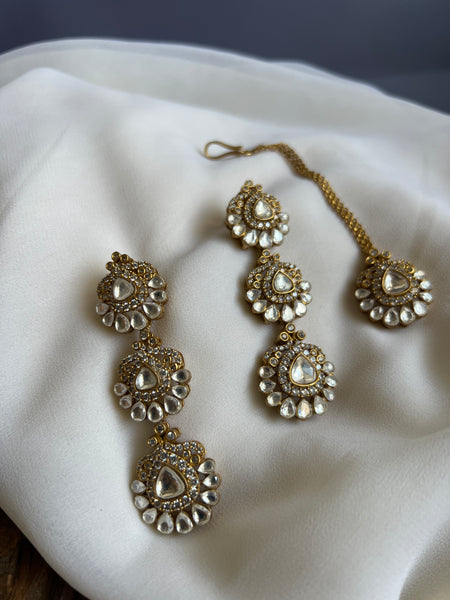 Victorian style polki earring with tika