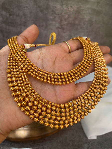 Matte golden ball necklace with studs (2 sizes )