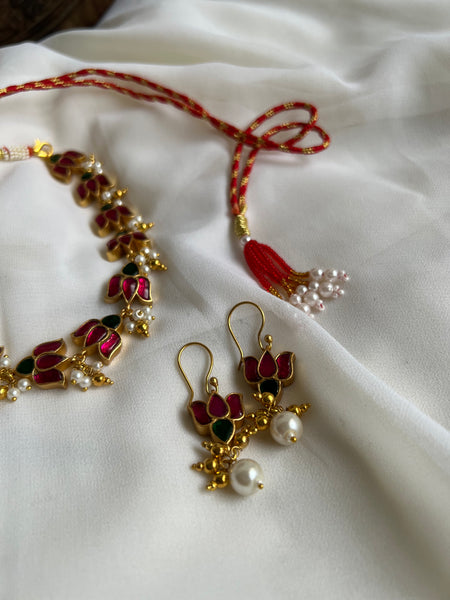 Lotus Kundan choker with hook earrings