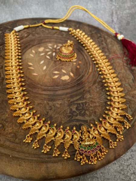 Lakshmi peacock Haram with kemp Jhumkas